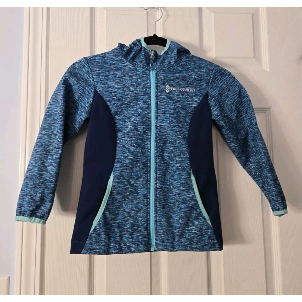 Free County Girls Size M (5/6) Navy & Turquoise Zipup Hooded Jacket